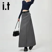 高腰Aラインスカート【グレー・シンプルデザイン・ビジネス向け】