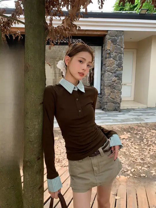 ポロ襟長袖Tシャツ【女性用・スリムフィット・秋用・スタイリッシュ】
