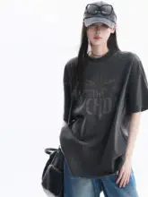 Tシャツ レディース 半袖 クルーネック アメリカン風 ストリート フラッグ柄 ヴィンテージ加工 ウォッシュド サブカル風 夏