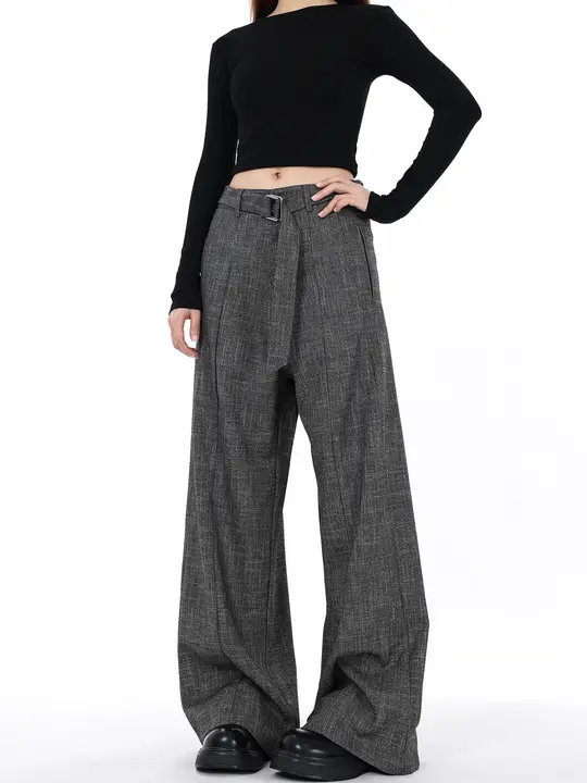 ワイドパンツ ユニセックス グレー ドレープ ストレート ルーズ アメカジ ヴィンテージ ストリート 上品 「FILFR」