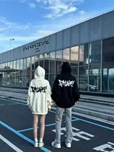 デザイン性のあるカップルフード付きスウェットシャツ【秋冬用・裏起毛・トレンド感満載・個性的】（セットアップ対応）