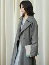 Herz 羊毛製 青灰色 トレンチコート【ユニセックス・中長丈・スリムフィット】