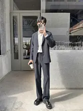 スタイリッシュな秋冬向けメンズスーツ【韓国風・スリムフィット・ビジネスカジュアル・極簡デザイン】（セットアップ対応）