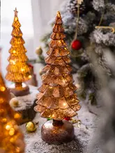琥珀色ガラスのクリスマスツリー照明デスクトップ装飾【クリスマスフィギュア・雰囲気ライト】