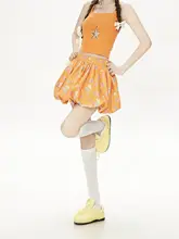 華やかなオレンジのフラワーブラウススカート【シンプル・フレアデザイン・スリム効果・夏用】