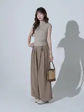 感あふれる夏用トップスとドレープワイドパンツ【女性用・サマーコーデ・スタイルアップ】（ セットアップ対応）