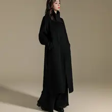 高級感あふれるダブルフェイスカシミヤコート【立襟・ウエストベルト・ロング丈・秋冬用】