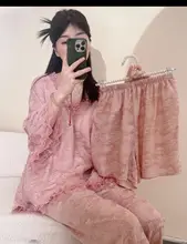 春夏用 レディースレースルーズフィットルームウェア【外出可能・三点セット】（セットアップ対応）