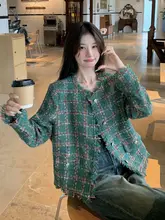 春に最適なチェック柄ジャケット【レトロ・女性用・薄手・ショート丈】（セットアップ対応）