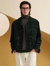 春秋用 メンズ ダークグリーン コーデュロイジャケット【多ポケット・高級感・コットン】（セットアップ対応）