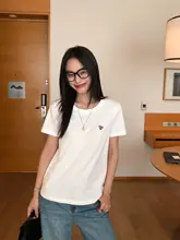 ラブ刺繍 右肩半袖 T シャツ レディース