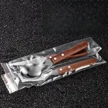 木柄の牛ステーキ用ナイフフォークセット【家庭用・3点セット・西洋料理用】