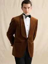 タキシード メンズ ベルベット ショールカラー シングル ブラウン セットアップ 結婚式 花婿 フォーマル 「CULTUM」