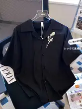 洗練されたデザイン！ブラックのショートスリーブシフォンシャツ【フレンチスタイル・ローズ刺繍】
