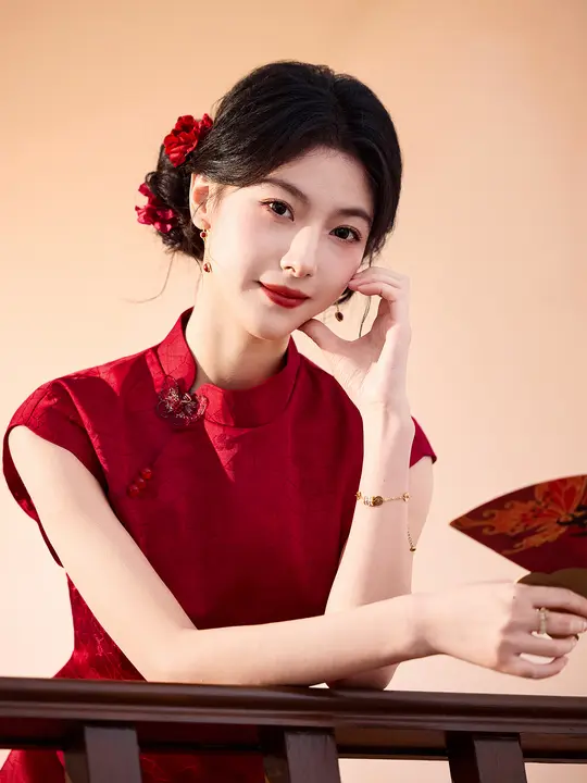 美しい赤のチャイナドレス【新中式・結婚式・敬酒用】