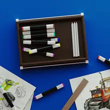ステンレス製ウッドペンケース【デスク収納用・多仕切りタイプ・文房具整理】