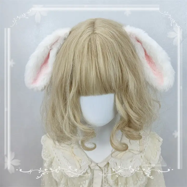 純白のフェイクウサギ耳ヘアクリップ【ラブリー・ロリータ風・ふわふわウサギデザイン】