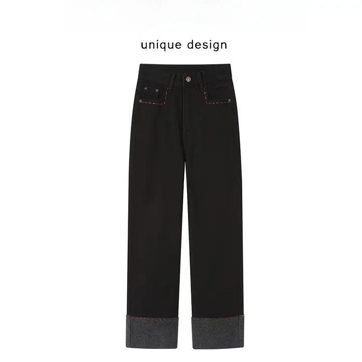 デニムパンツ レディース ストレート 厚手 着痩せ アメカジ ヴィンテージ 韓流 着回し カジュアル 冬 「XinmonLee」