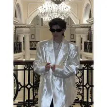 秋季用 液体メタルの光沢感が魅力的な メンズワイドスーツ【ラグジュアリーなデザイン・舞台用】