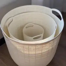 MOMO HOME 麻布模様のプラスチック製洗濯カゴ【収納バスケット・バルコニー用・お手入れ簡単】