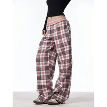 春季新作 アメリカンスタイルのチェック柄ワイドパンツ【女性用・フィット・おしゃれ】（セットアップ対応）