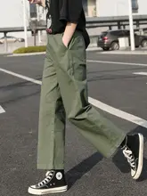 カーキ色 レディース ワイドストレートパンツ【春秋用・カジュアル・大きいサイズ】