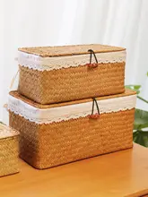 収納バスケット シーグラス編み 籐編み 竹編み 手編み 天然素材 衣類収納 お菓子入れ ギフトボックス チャイナテイスト