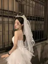リボン付きベールヘッドドレス【ロリータ風・ボリューム感・花嫁用】