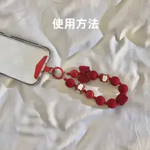 可愛いカラフルなカートゥーンデザインの  赤いビーズ手作りスマホケース【DIY・秋冬・学生用・キーホルダー・カメラ用ストラップ】
