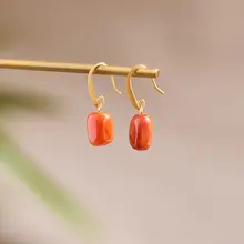天然石 火焰模様の赤い瑪瑙ピアス【フックタイプ・女性用】