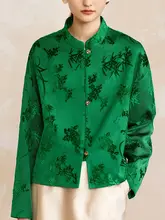 新中式デザイン 切り替えフラワー柄コート【立ち襟・金属ボタン付き・春用】