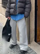 ユニセックス 秋冬用グレー ワイドレッグパンツ【カジュアルスタイル・フィット】