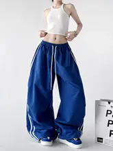 春用 ブルー ワイドレッグパンツ【高腰・細見え・抽绳付き・カジュアル】（セットアップ対応）