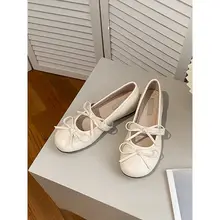 羊皮製 フラットシューズ【白・マリ―ジェン・春秋用・カジュアルデザイン】