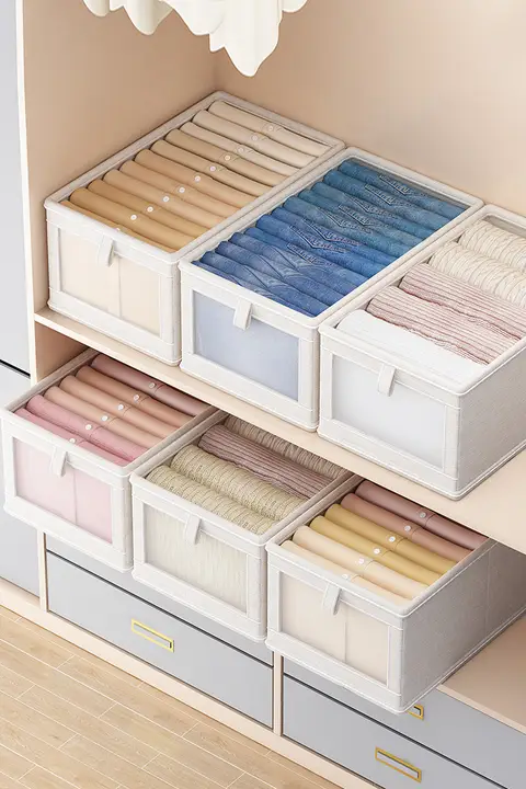 収納バスケット 服とズボン 家庭用クローゼット 複数層整理ボックス 季節の衣類ボックス 収納バスケット