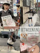 犬プリント Vネック カラーブロック スウェットシャツ【ゆったりシルエット・秋用】