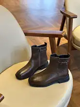 美脚効果！レディースショートマーチンブーツ【秋冬用・ブラウン・サイドジッパー・フラットソール】