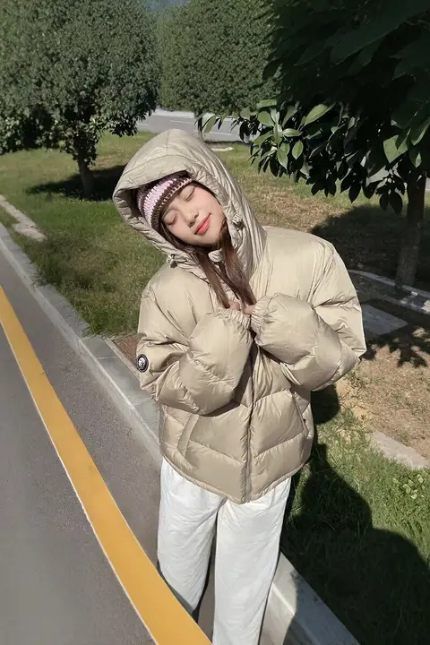 Camel 冬用 レディース パフジャケット【白鹅绒・短丈・極上の柔らかさ・ミルクティーブラウン】