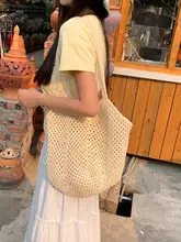 夏用大容量ハンド編みトートバッグ【穴あきデザイン・ビーチやリゾートに最適】