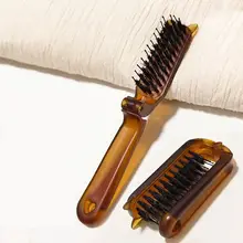 携帯折り畳み式 豚毛ヘアブラシ【長柄・女性用・ボリュームアップ・スタイリング用】