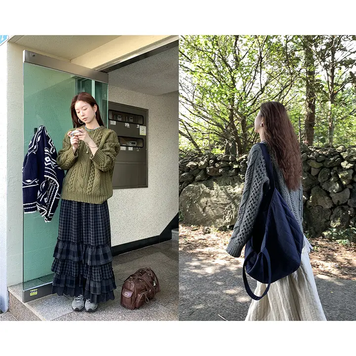 100%羊毛のツイストデザインカラフルニットセーター【冬用・丸首・長袖】