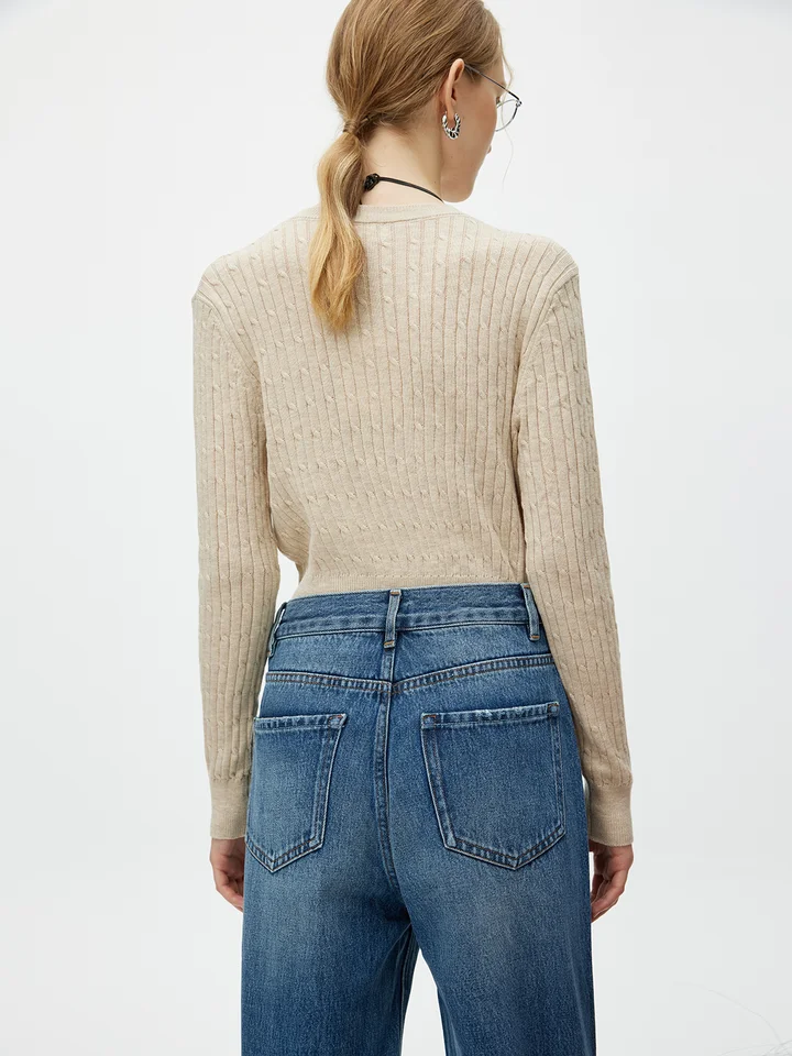 トレンド感あふれるハイウエストストレートデニムパンツ【女性用・ゆったりシルエット・ワイドレッグ】