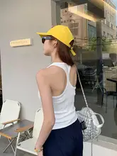 夏用の女性用イエローキャミソール【無袖・肩ひもデザイン・インナーと合わせやすい】