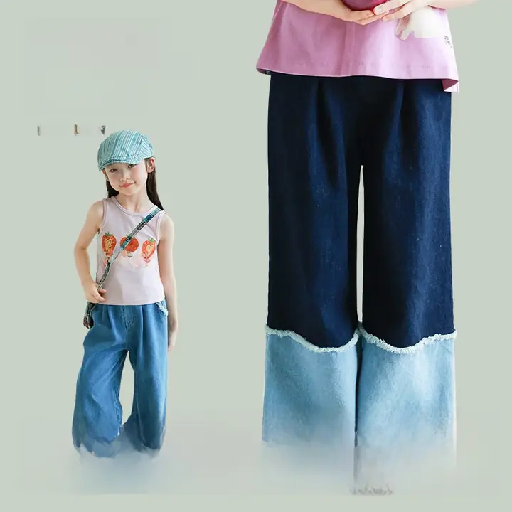 デニムパンツ キッズ ガールズ ほつれ加工 ストレート ルーズ 着回し カジュアル 春物