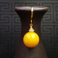 銀メッキの蜜蜡イヤリング【天然老蜜蜡・琥珀調・フック式】