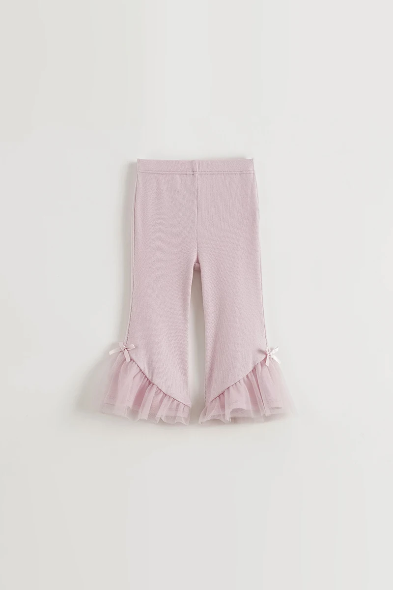 女の子用 シフォン切替えのフレアパンツ【伸縮性・春用】