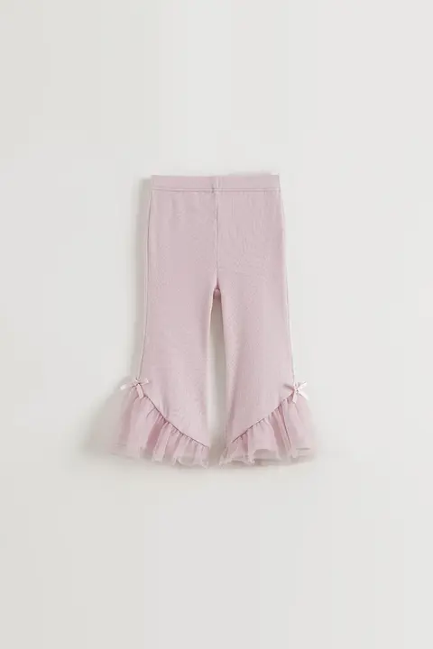 女の子用 シフォン切替えのフレアパンツ【伸縮性・春用】