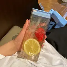 おしゃれな角型フラットウォーターボトル【ストロー付き・外出用】