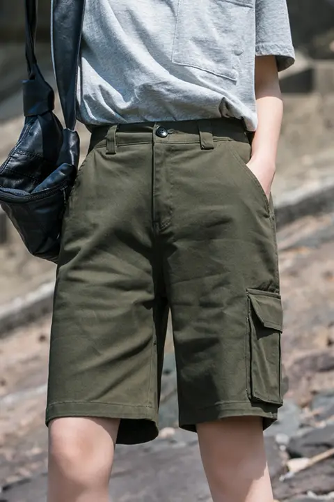 カーキ色 ワークショートパンツ レディース【夏用・ストレート・大きいサイズ・カジュアル】