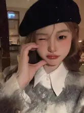 ステッチ付きベレー帽【秋冬用・ウール・ヴィンテージ風・小顔効果】